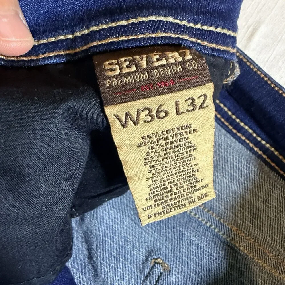 Seven 7 Jeans Mens 36 x 32 Blue Denim Slim Straight Leg Dark Wash Retro Belt